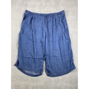 LOGO Lori Goldstein Capris Womens 3X Blue Chambray Lightweight Drawstring Casual
